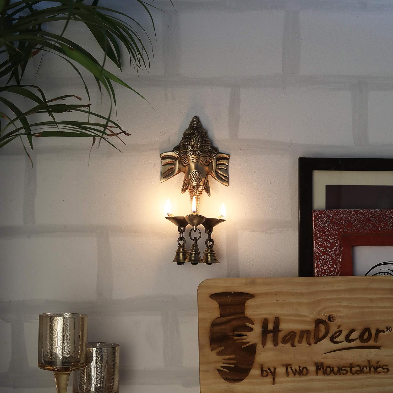 Brass Ganesha Wall Hanging Diya with Bells