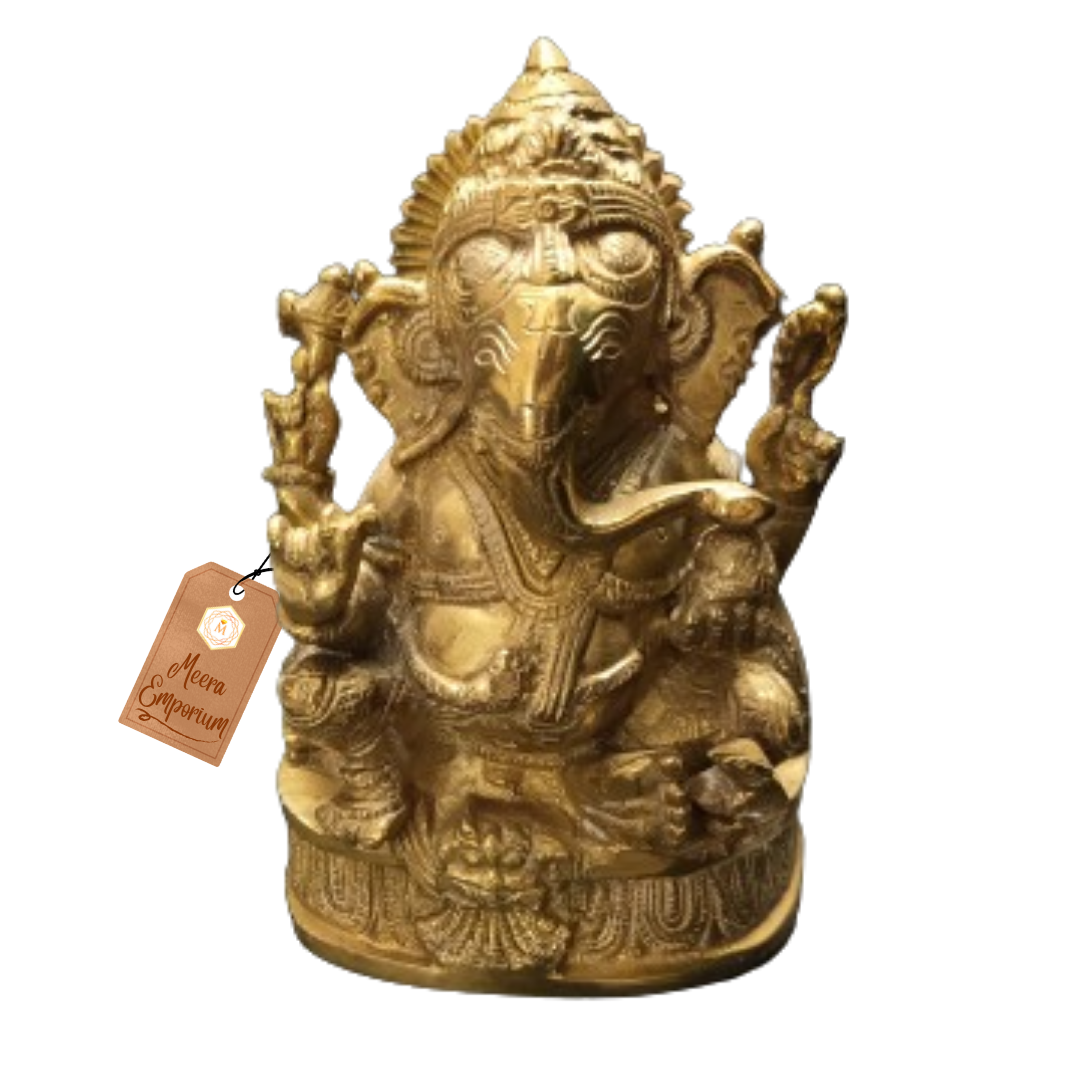 Brass Ganesha Statue for Home or Office 1.3Kg Weight | 14cm Height lacquer Polish