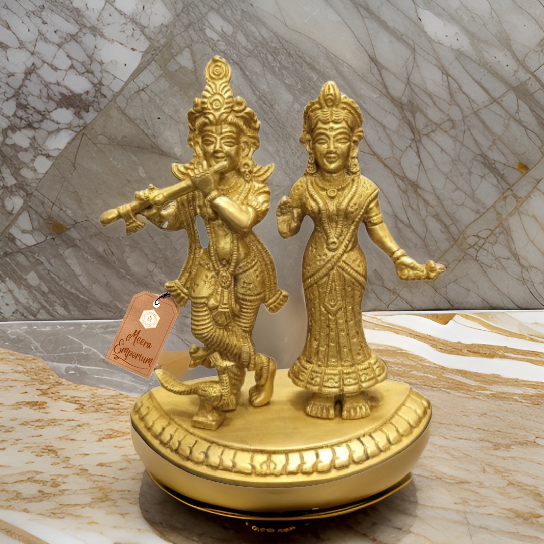 Brass Radha Krishna Statue 1.3kg | Height-16cm Golden
