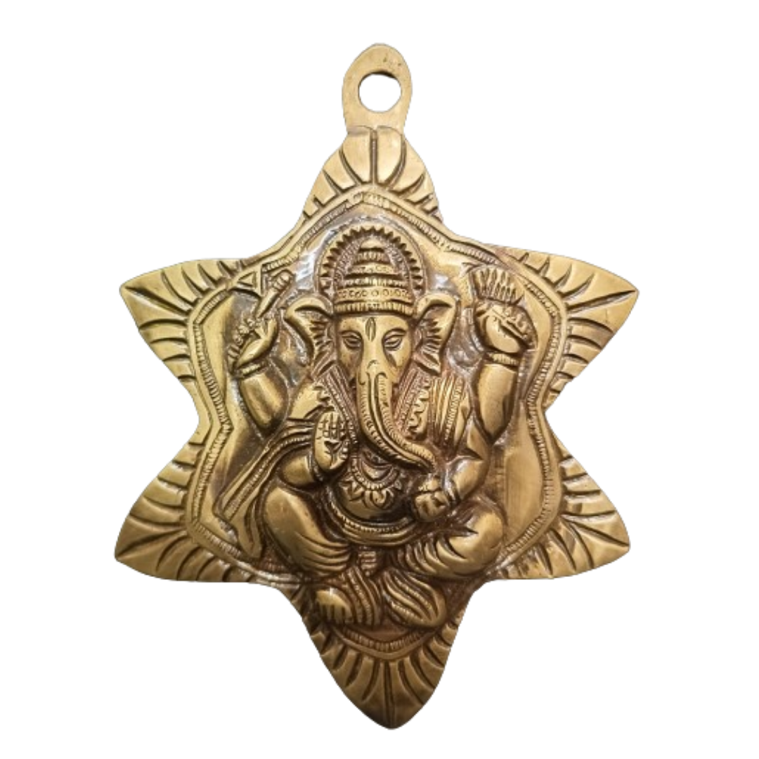 Brass Ganesh on Star Design Patta 630gm Wall Hanging for Home or Office