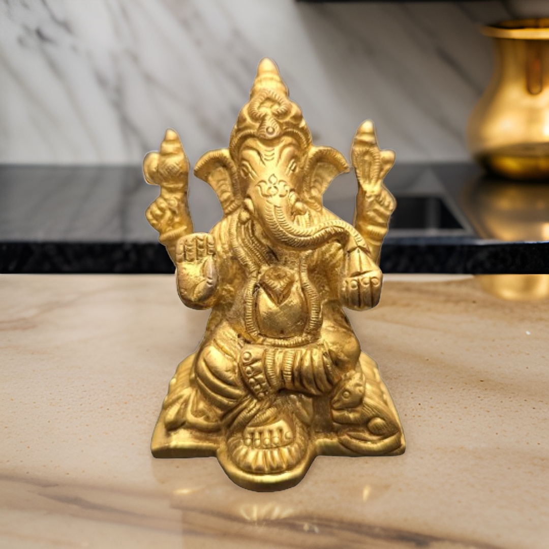 Ganesh Ji Small Size Brass Super Fine idol weight 310g | 8cm