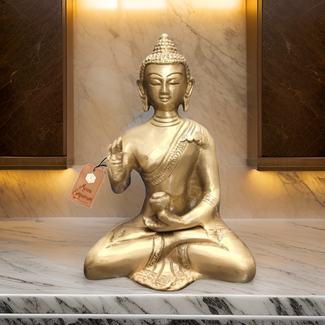Buddha Brass Fine Art with Lacquer Polish Size 14cm Weight 1kg or less for Home or Office