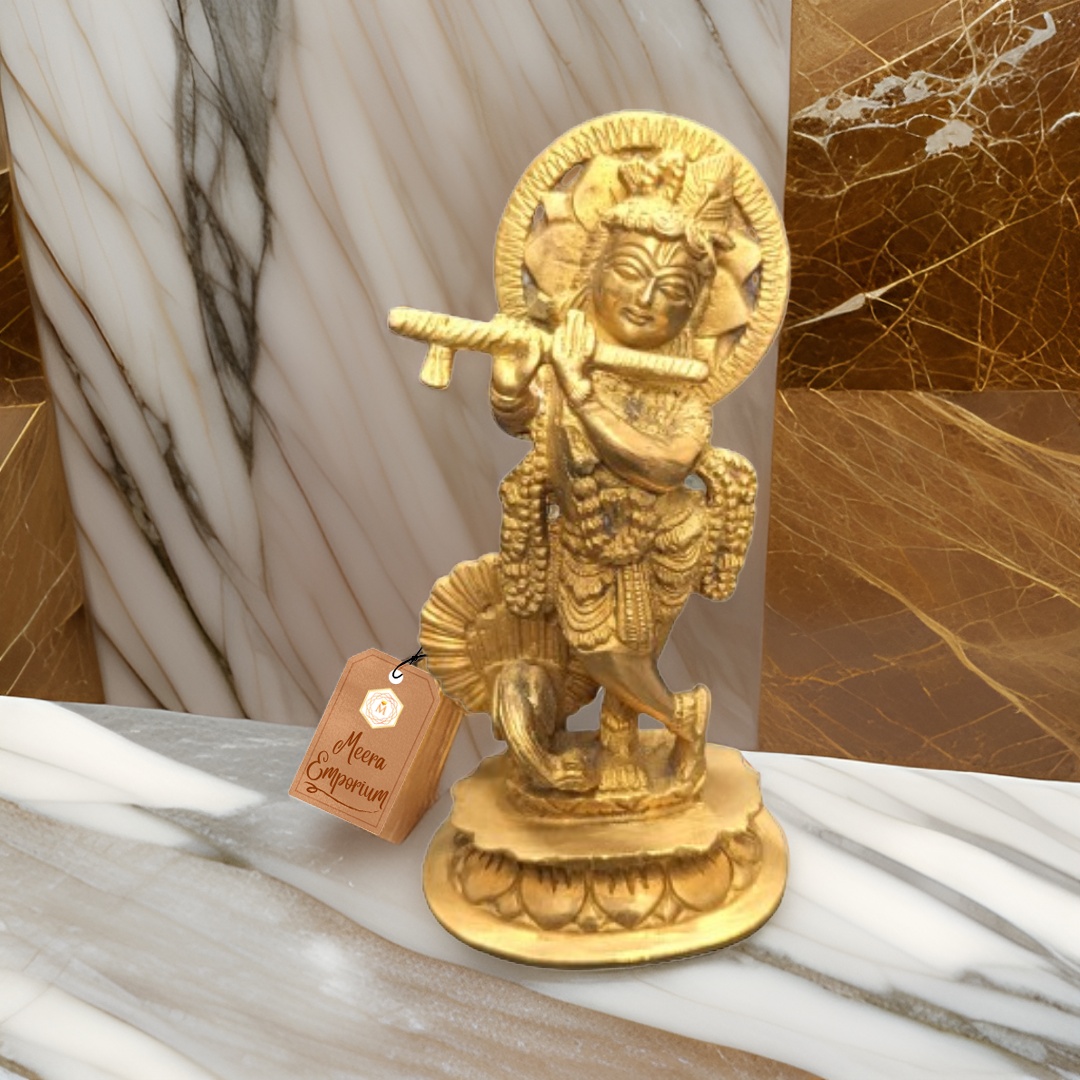 Krishna with mor Brass Fine Art Weight-830gm | Height 15cm for Home or Office