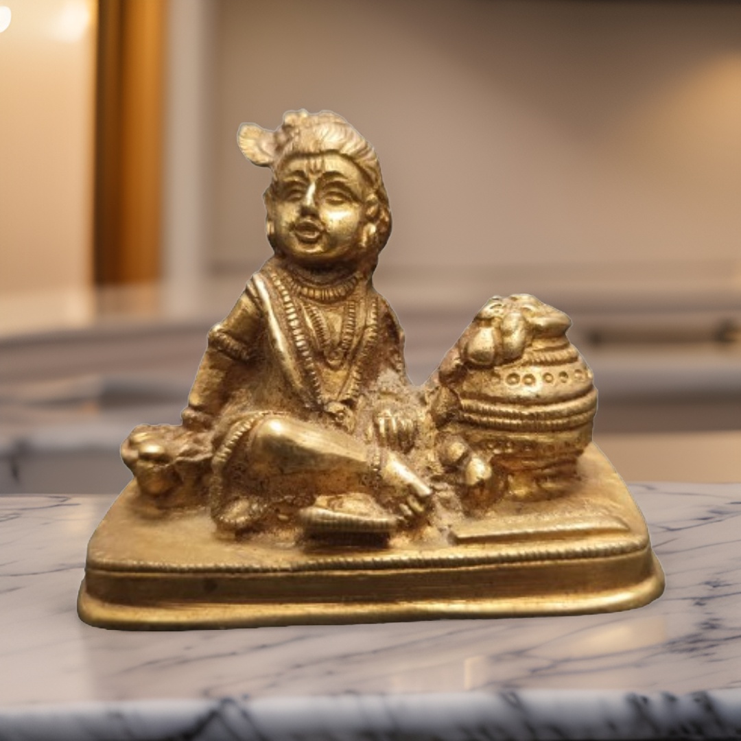 Krishna Gopal Makhan Matki Brass Idol 6cm 240gm