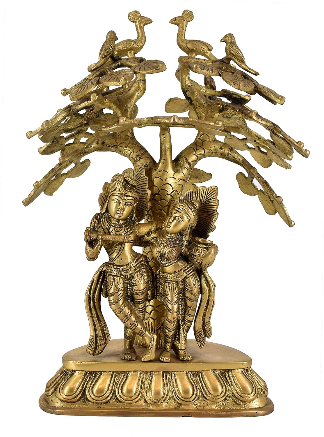 Brass Radha Krishna Idol Under Tree – 11.5 Inch | Premium Gold Glossy Statue for Home Decor &amp;amp;amp; Gifting