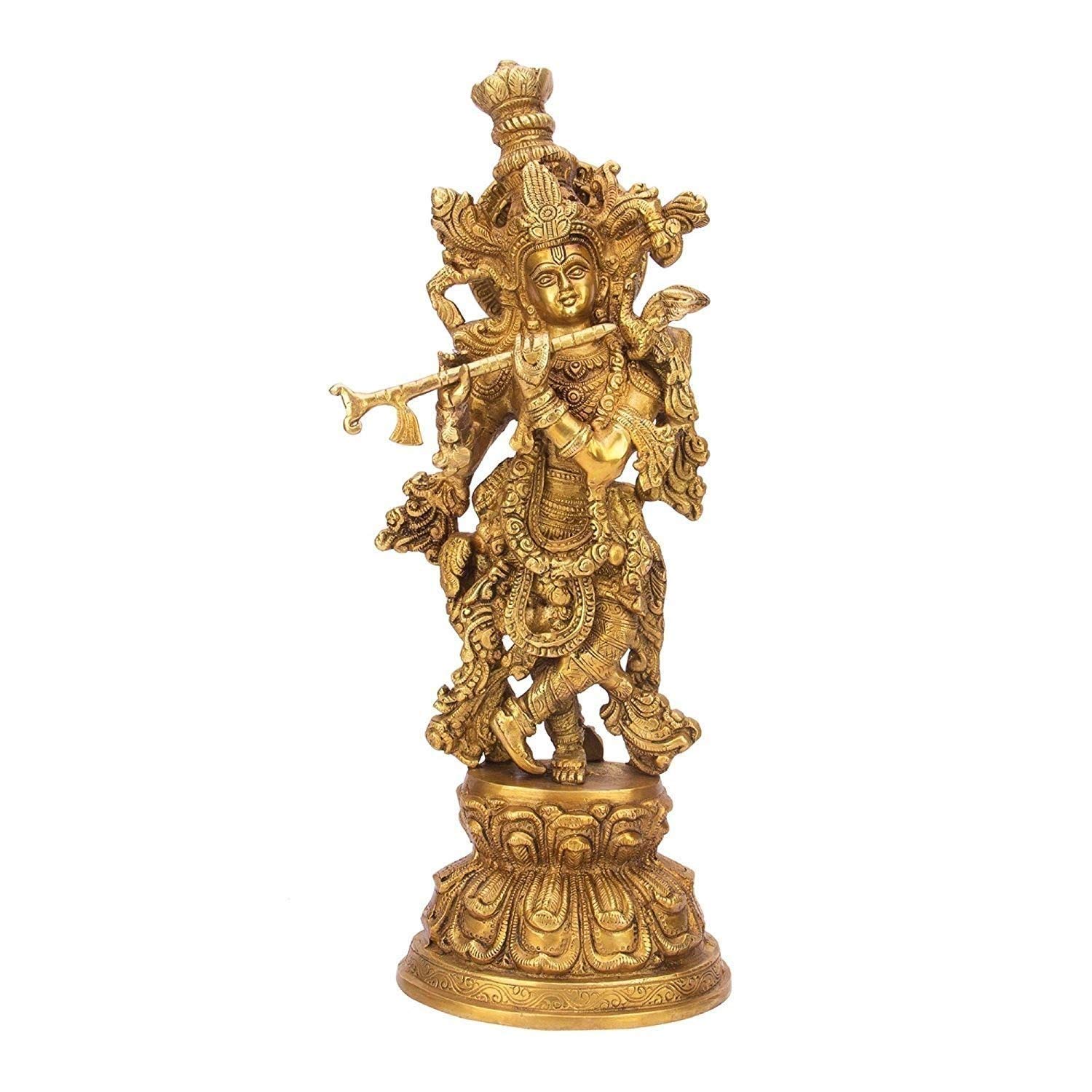 Lord Murli Manohar Krishna Brass Statue – 15 Inches, Big Size, Gift & Home Decor | Meera Emporium