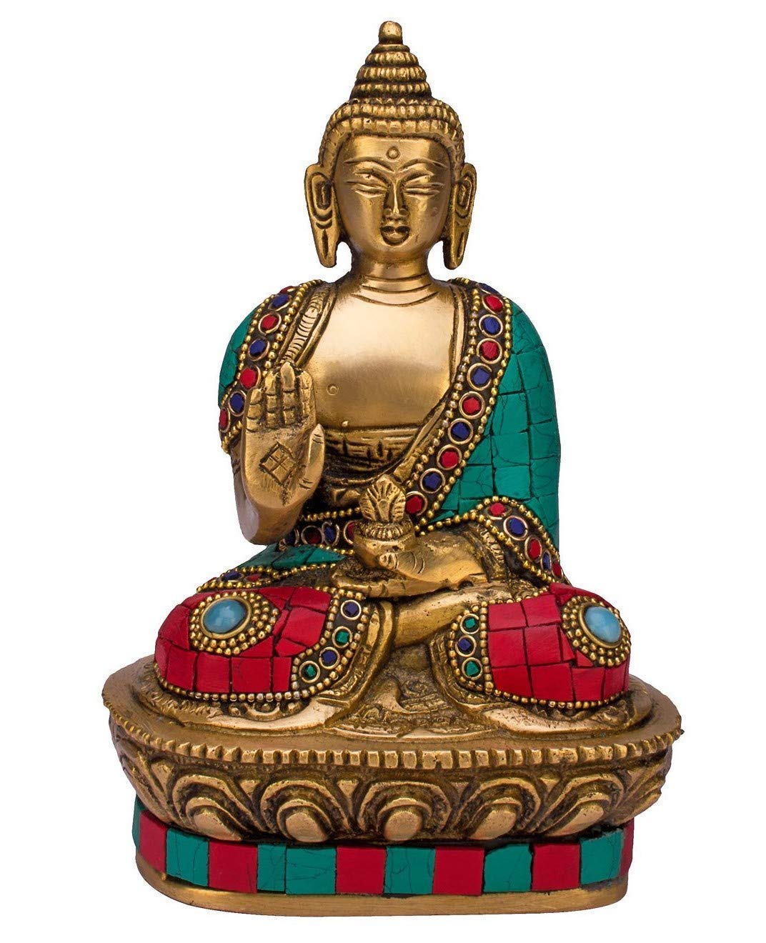 Brass Buddha Vitarka Statue – 7 Inch Multicolor Idol for Vastu, Feng Shui & Good Luck Décor | Meera Emporium