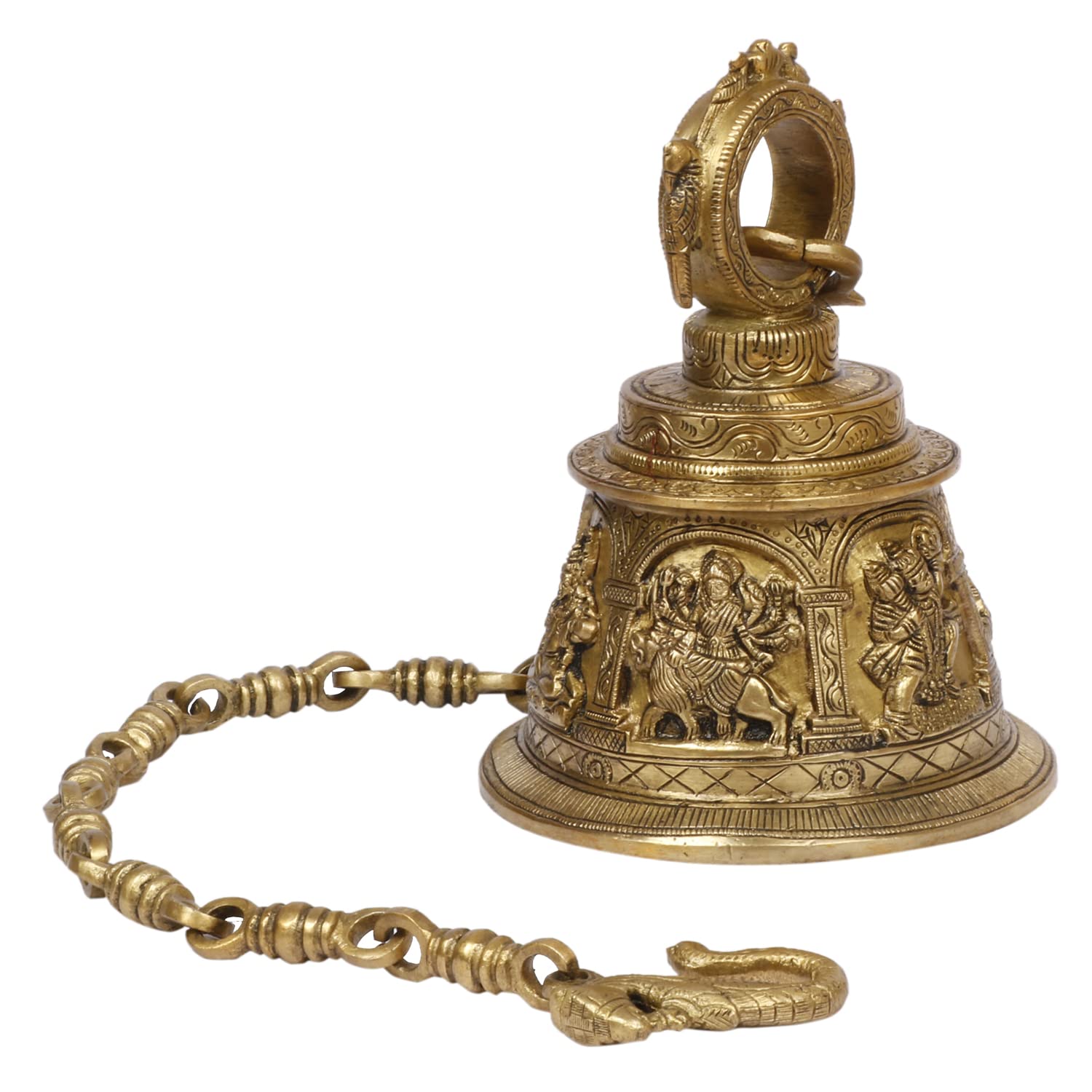 Brass Big Temple Bell with Hindu Deities Engraved – Hanging Mandir Ghanta for Home, Pooja Room, Temple Decor | Meera Emporium