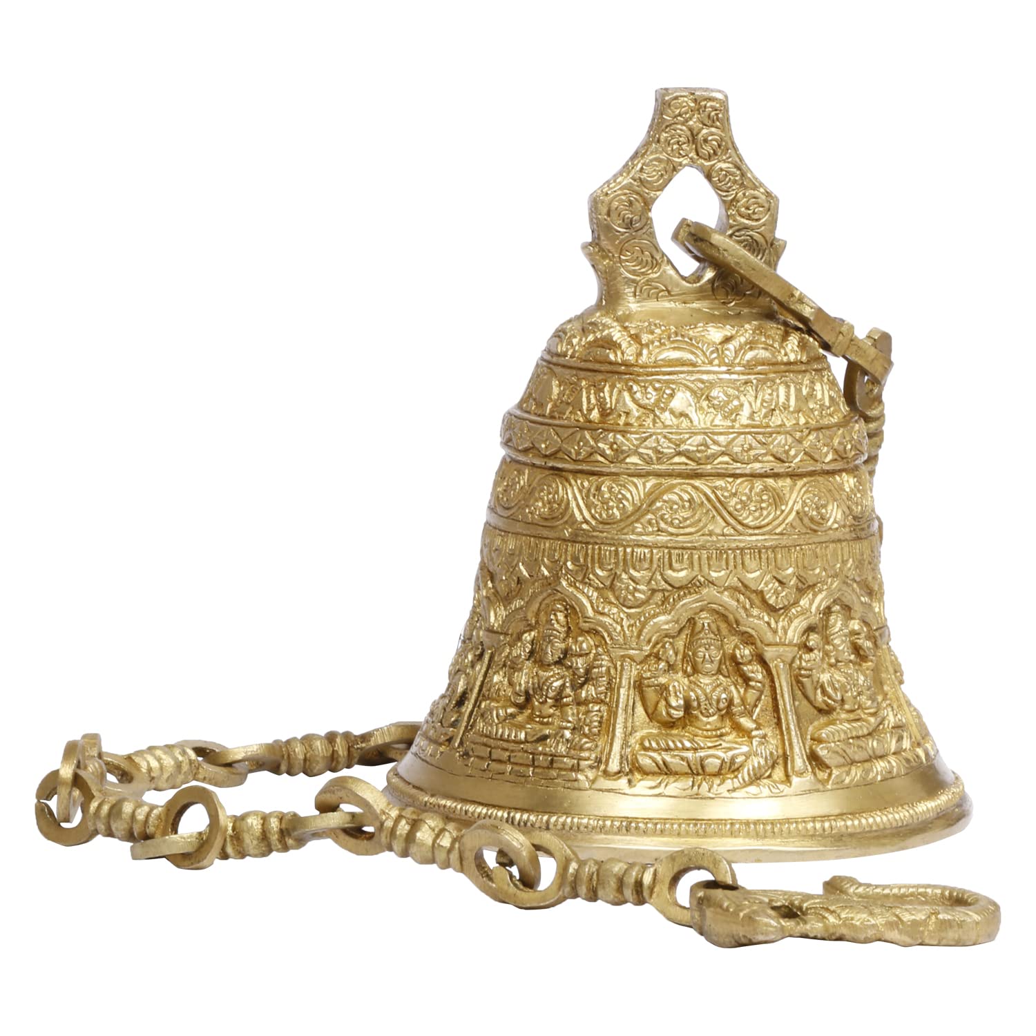Big Brass Temple Bell with Ashta-Lakshmi Engraving | Hanging Pooja Bell 32 inch ~3kg with Deep Sound for Home & Mandir | Meera Emporium