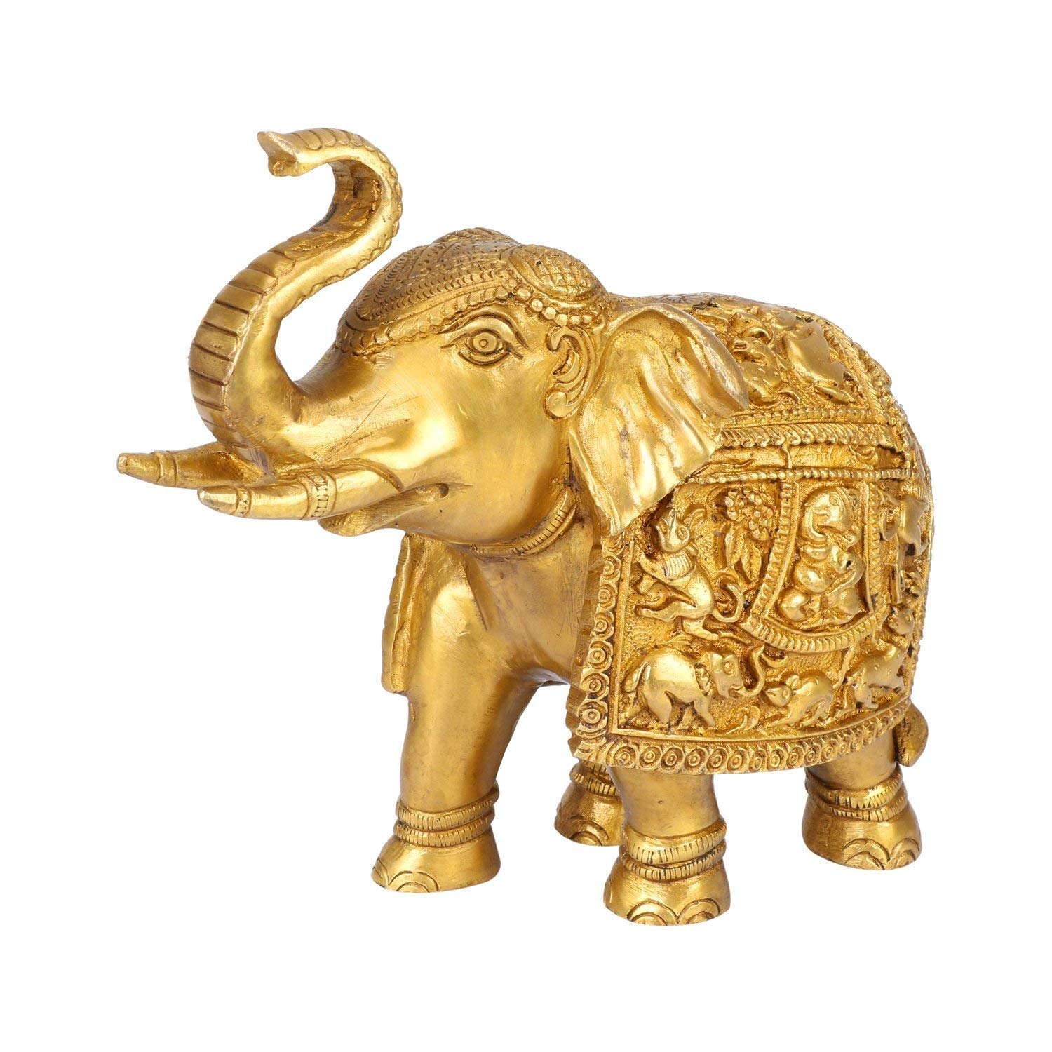 Brass Engraved Elephant Idol for Good Luck, Success & Prosperity | Feng Shui & Vastu Decorative Showpiece | 7 Inch Height – Meera Emporium
