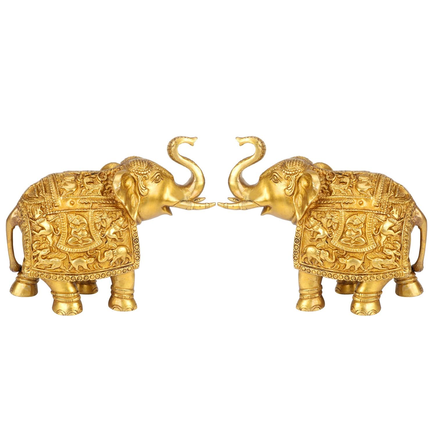 Brass Elephant Pair Showpiece for Home Decor | Vastu & Feng Shui Symbol of Good Luck & Prosperity | Antique Gold Finish | 7 Inch Height – Set of 2
